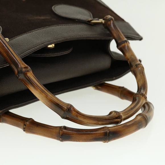 GUCCI Bamboo Hand Bag Suede Leather Brown Auth fm2206 - Picture 7 of 16